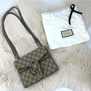 Gucci Monogram Beige Brown Mini Shoulder Bag with Silver Hardware